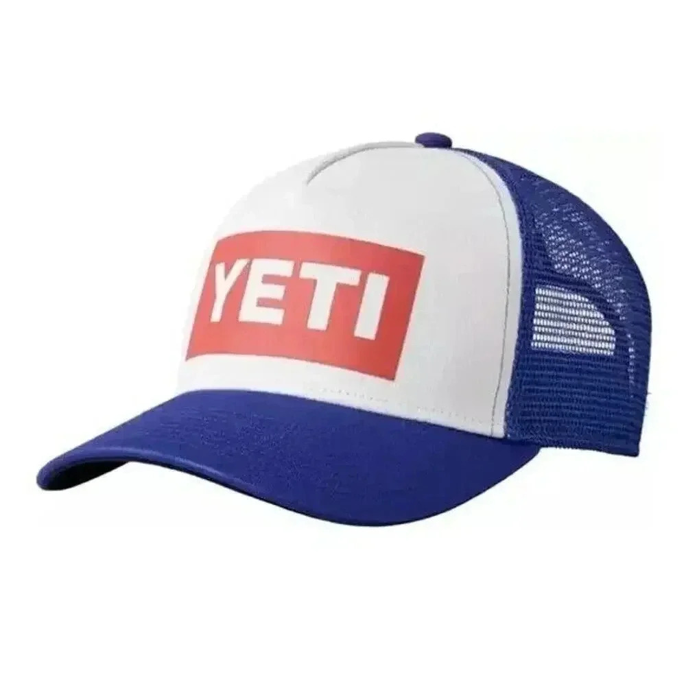 Yeti American Logo Badge Mid Pro Trucker Hat New One Size White Blue Red $25